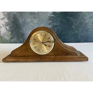 Working Wood Mantel Clock, Roman Numerals, Quartz, 12" Wide